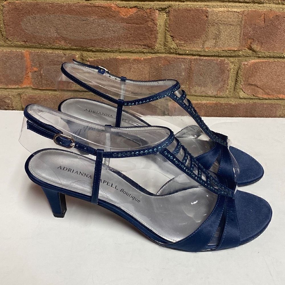 Adrianna Papell Boutique Navy Classic Satin Rhinestone Beaded Heels Size 9.5